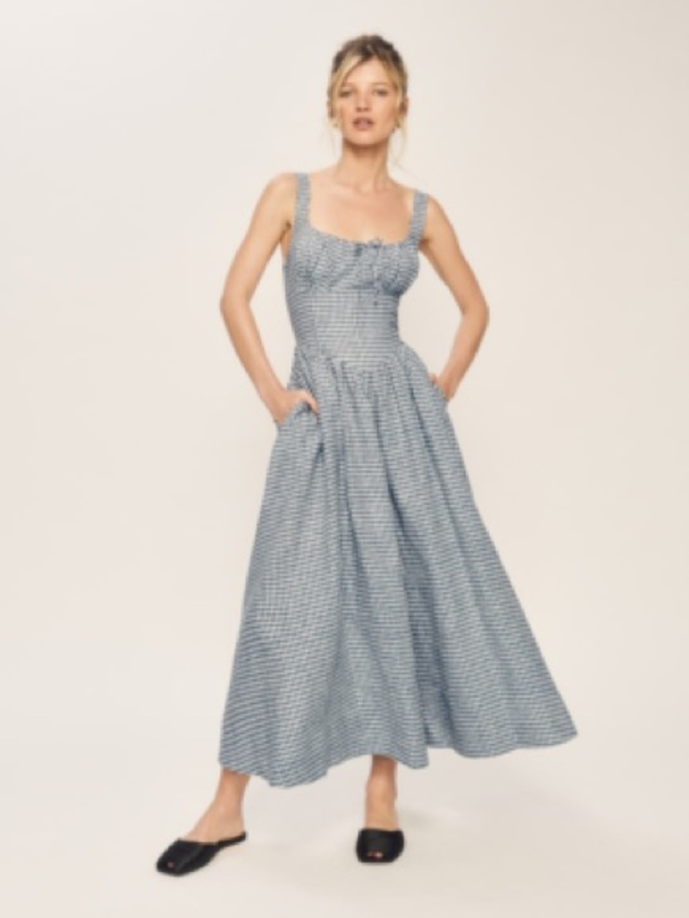Christian Lacroix Blue Gingham Maxi Dress with Square Neckline